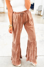 Load image into Gallery viewer, Mineral Wash Lace-up High Waist Tiered Bell Bottom Pants
