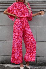 Load image into Gallery viewer, Rose Leopard Loose Sleeve Belted Wide Leg Jumpsuit
