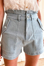 Load image into Gallery viewer, Ruffled High Waist Flap Pockets Denim Shorts
