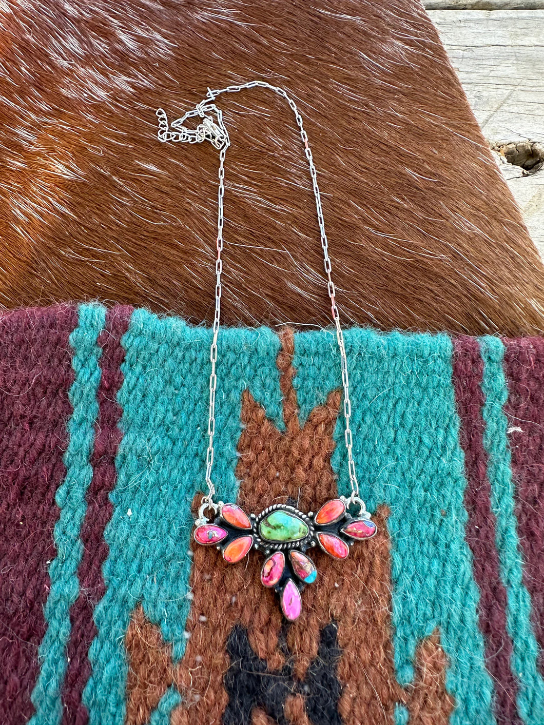 HANDMADE PINK DREAM MOJAVE, TURQUOISE & STERLING SILVER NECKLACE