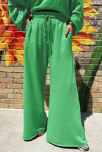 Load image into Gallery viewer, Drop Shoulder Puff Sleeve Crop Pullover Drawstring Wide Leg Pants Set
