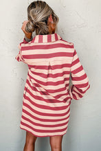 Load image into Gallery viewer, Stripe Collared V Neck Long Sleeve Loose Casual Dress
