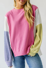 Load image into Gallery viewer, Exposed Seam Striped Color Block Patchwork Long Sleeve Top
