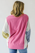 Load image into Gallery viewer, Exposed Seam Striped Color Block Patchwork Long Sleeve Top
