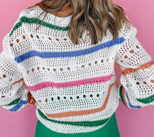 Load image into Gallery viewer, Color Block Striped Pointelle Knit Sweater
