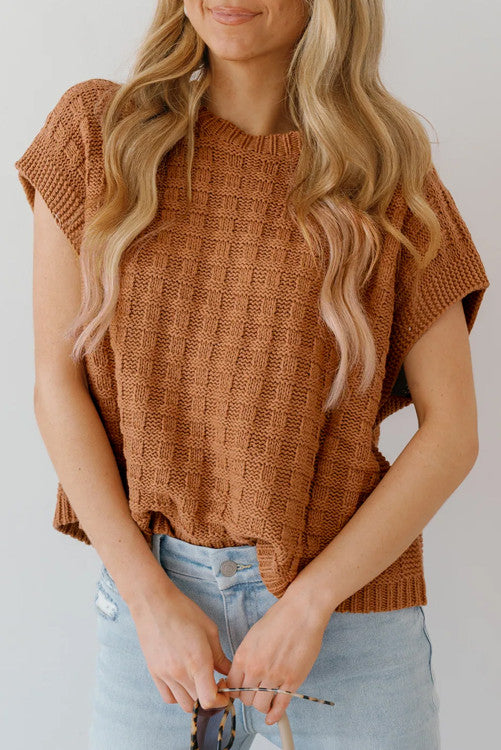 Round Neck Textured Knit Sweater