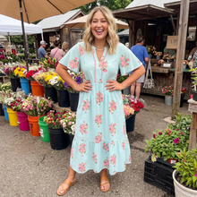 Load image into Gallery viewer, Notched Neck Flutter Short Sleeve Floral Print Maxi Dress
