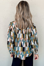 Load image into Gallery viewer, Geometric Print Buttoned Balloon Sleeve Loose Fit Shirt
