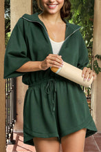 Load image into Gallery viewer, Green Collared Half Zip Knit Drawstring Casual Romper
