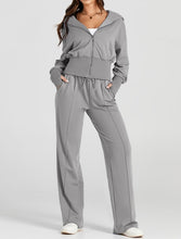 Load image into Gallery viewer, Double Zipper Hooded Jacket and Sweatpants Active Set
