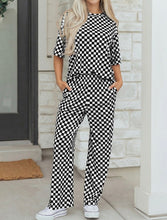 Load image into Gallery viewer, Checkered Print Half Sleeve Tee 2pcs Lounge Pant Set
