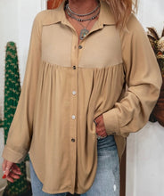 Load image into Gallery viewer, Waffle Patchwork Button Up Frayed Hem Shirt
