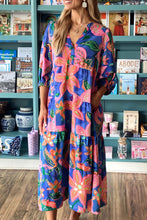 Load image into Gallery viewer, Floral Print 3/4 Sleeve V Neck Tiered Long Dress
