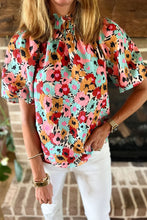 Load image into Gallery viewer, Frilled High Neck Buttons Back Floral Blouse
