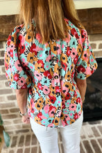 Load image into Gallery viewer, Frilled High Neck Buttons Back Floral Blouse

