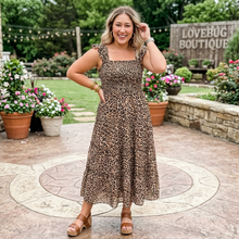 Load image into Gallery viewer, Ruffled Straps Smocked Tiered Leopard Maxi Dress
