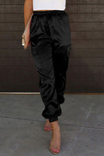 Load image into Gallery viewer, Satin Pocketed Drawstring Elastic Waist Pants
