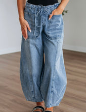 Load image into Gallery viewer, Patch Pocket Drawstring Paperbag Waist Barrel Jeans
