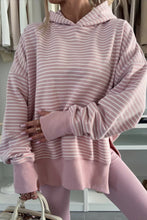 Load image into Gallery viewer, Striped Thumbhole Side Slits Drop Shoulder Loose Fit Hoodie

