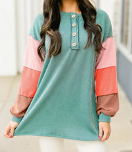 Load image into Gallery viewer, Twisted Ribbed Knit Colorblock Henley Top
