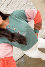 Load image into Gallery viewer, Twisted Ribbed Knit Colorblock Henley Top
