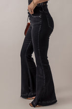 Load image into Gallery viewer, Black High Waist Button Front Flare Jeans
