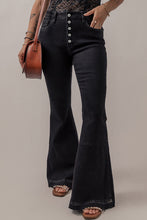 Load image into Gallery viewer, Black High Waist Button Front Flare Jeans
