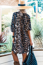Load image into Gallery viewer, Leopard Puff Sleeve Buttons Front Shirt Dress

