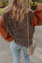 Load image into Gallery viewer, Leopard Floral Print Ribbed Puff Sleeve Patchwork Loose Pullover
