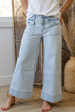 Load image into Gallery viewer, Stripe Button Flap Pocket Cuffed Hem Wide Leg Jeans
