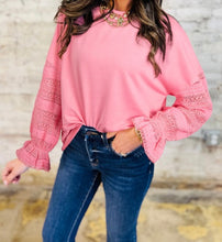 Load image into Gallery viewer, Drop Shoulder Lace Ruffled Sleeve Patchwork Loose Sweatshirt
