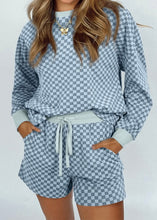 Load image into Gallery viewer, Checkerboard Long Sleeve Pullover and Shorts Set

