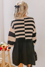 Load image into Gallery viewer, Stripe Two in One Knitted Top High Waist Splicing Hem Sweater Dress
