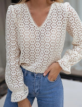 Load image into Gallery viewer, Lace V Neck Ruffled Sleeve Top
