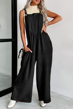 Load image into Gallery viewer, Gold Flame Textured Buttoned Straps Ruched Wide Leg Jumpsuit
