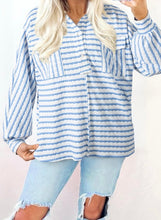 Load image into Gallery viewer, Stripe Half Button Collared Chest Pockets Loose Fit Blouse
