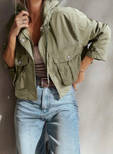 Load image into Gallery viewer, Laurel Green Zipped Pocket Cropped Hooded Utility Jacket
