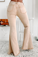 Load image into Gallery viewer, Khaki Raw Edge Mid Waist Flared Jeans
