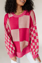 Load image into Gallery viewer, Mixed Checkered Pattern Drop Shoulder Loose Sweater
