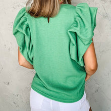 Load image into Gallery viewer, Ribbed Knit Puffy Ruffle Sleeve Blouse
