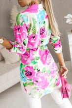 Load image into Gallery viewer, Floral Print Roll Tab Sleeve Tunic Shirt
