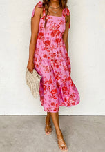 Load image into Gallery viewer, Tie Shoulder Straps Tiered Floral Dress

