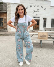 Load image into Gallery viewer, Floral Print Pleated High Waist Wide Leg Denim Jumpsuit
