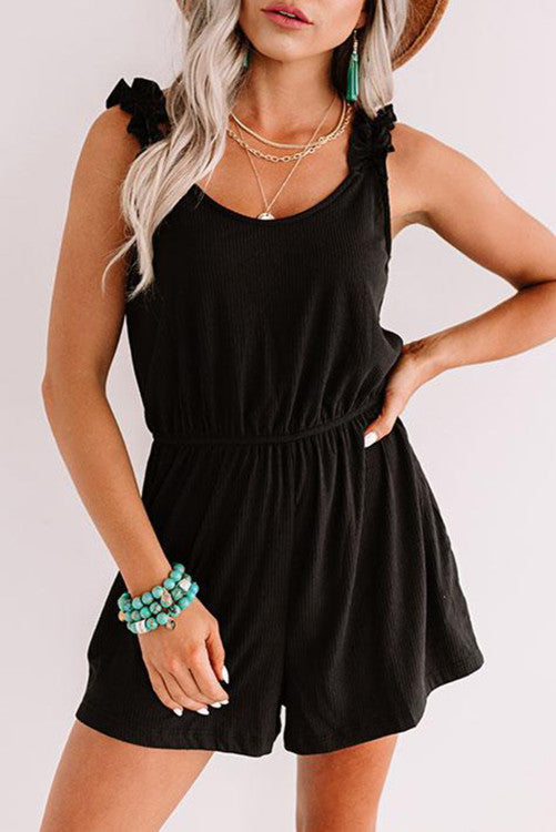 Black Ruffled Strap Sleeveless Romper