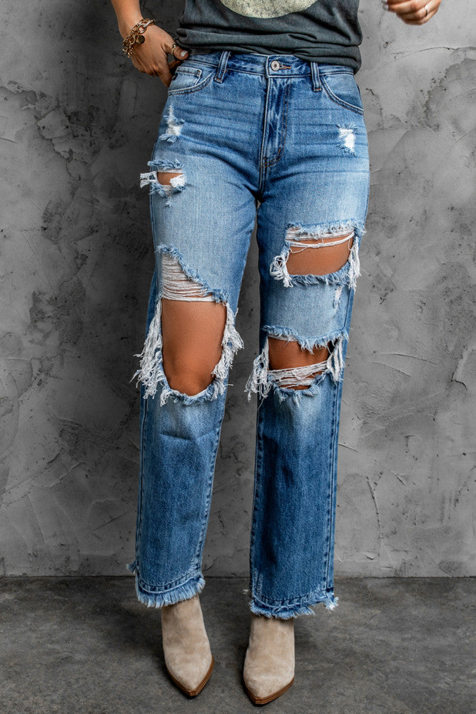 Distressed Hollow-out Boyfriend Jeans