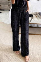 Load image into Gallery viewer, Black Metallic Drawstring High Waist Wide Leg Pants
