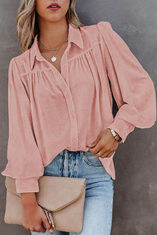 Solid Button-up Loose Long Sleeve Shirt