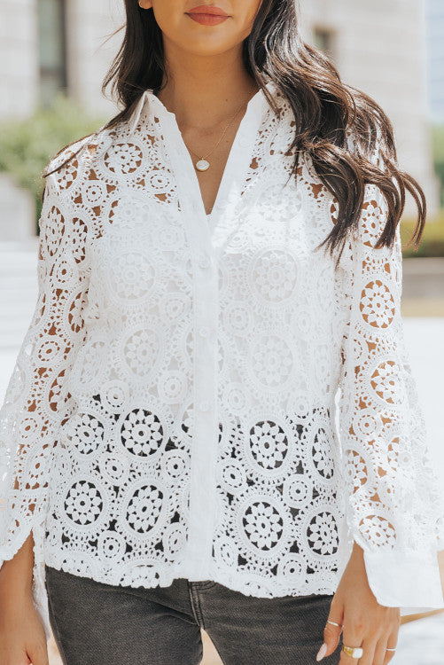 Lace Hollow-out Collar Shirt