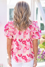 Load image into Gallery viewer, Split Neck Ruffled Puff Sleeves Floral Top
