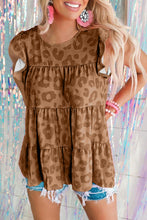 Load image into Gallery viewer, Leopard Print Flutter Sleeve Tiered Tank Top
